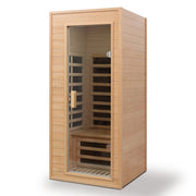 1290W Hemlock 1 Person Sauna Indoor Spa Room , FAR Infrared Sauna with Touch Intelligent Panel, Bluetooth LED Reading Light,Temperature Protection for Home Gym