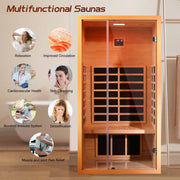 1 Person Extendable FAR Infrared Sauna for Home, Hemlock Wood Low EMF 6 Carbon Heaters Indoor Saunas with LED Lights, Bluetooth Speaker, Digital Control Panel, and Seating Bench